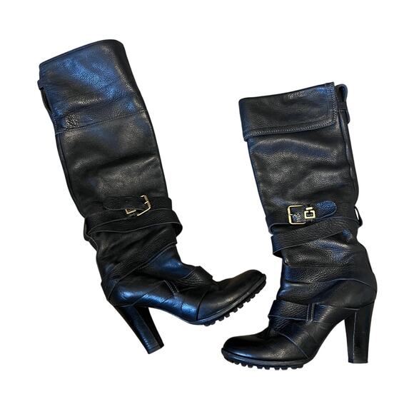 Chloe Paddington Prince Boot Women's 39.5 / 9 Fold over Knee High Strap Heel - Picture 1 of 9